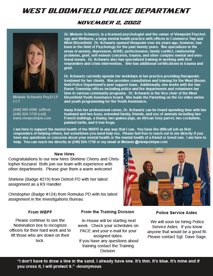 Melanie Schwartz, Owner of Viewpoint, Working To Support The Mental Health of  West Bloomfield Police - News &amp; Psychology Topics | Viewpoint Psychology &amp; Wellness - Screen_Shot_2022-11-04_at_7